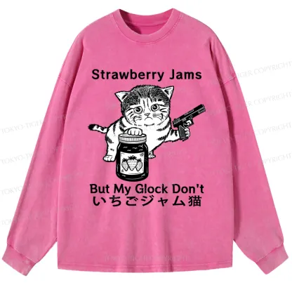 Tokyo-Tiger Strawberry Jam Cat Washed Long Sleeve T-Shirt