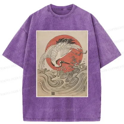 Tokyo-Tiger Vintage Crane and Waves Washed T-Shirt