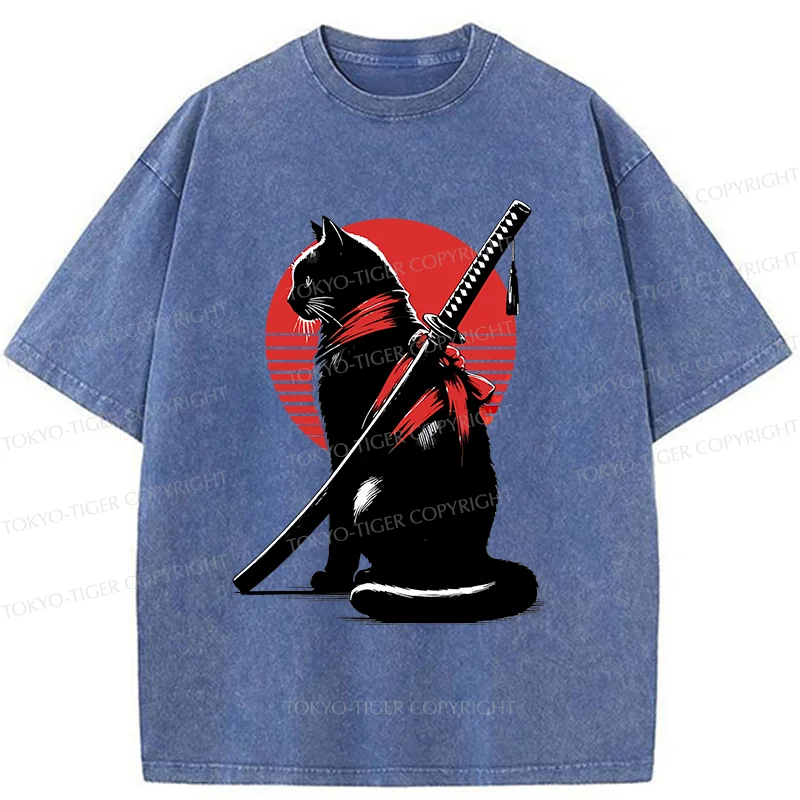 Tokyo-Tiger Handsome Cat Ninja Washed T-Shirt