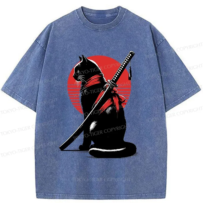 Tokyo-Tiger Handsome Cat Ninja Washed T-Shirt