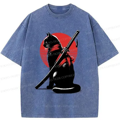 Tokyo-Tiger Handsome Cat Ninja Washed T-Shirt