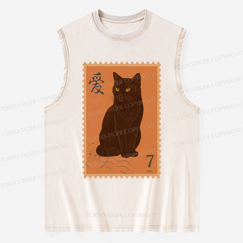 Tokyo-Tiger Cat Stamp Washed Tank