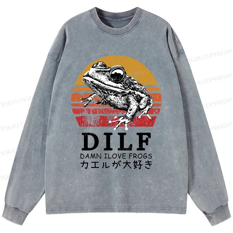 Tokyo-Tiger Funny Frog Lover Washed Long Sleeve T-Shirt