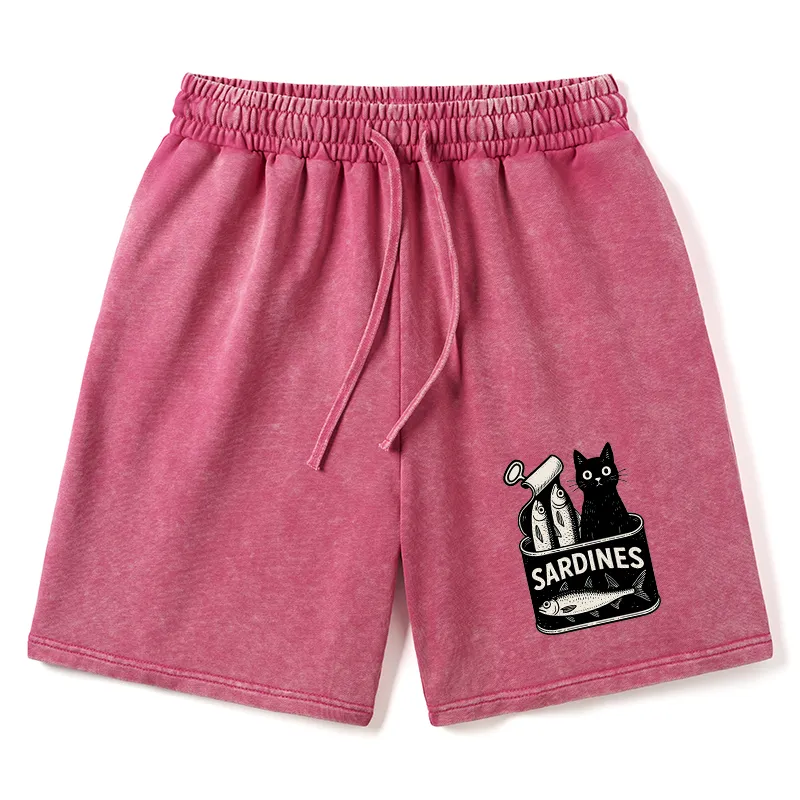 Tokyo-Tiger Cat And Canned Fish Washed Shorts