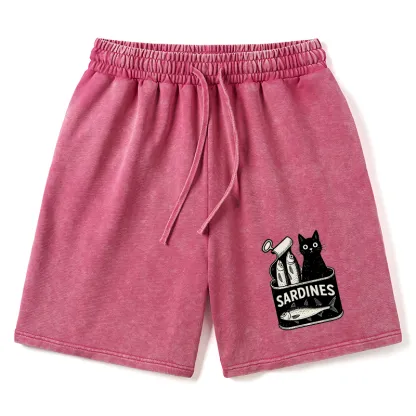 Tokyo-Tiger Cat And Canned Fish Washed Shorts