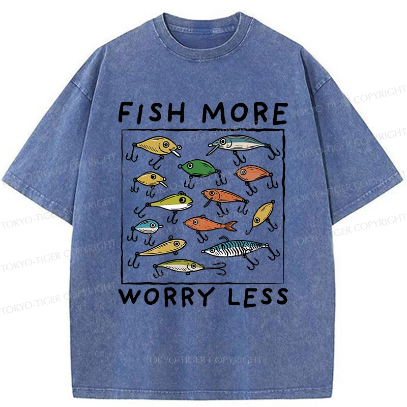 Tokyo-Tiger Funny Fish Hook Washed T-Shirt