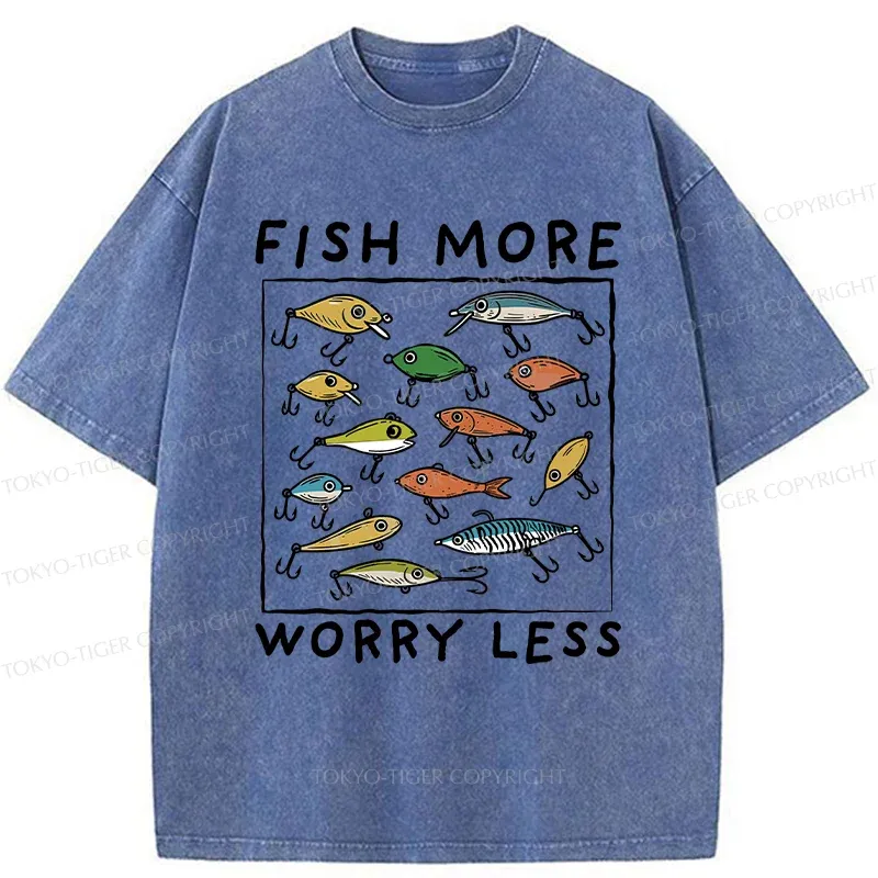Tokyo-Tiger Funny Fish Hook Washed T-Shirt