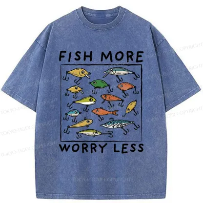 Tokyo-Tiger Funny Fish Hook Washed T-Shirt