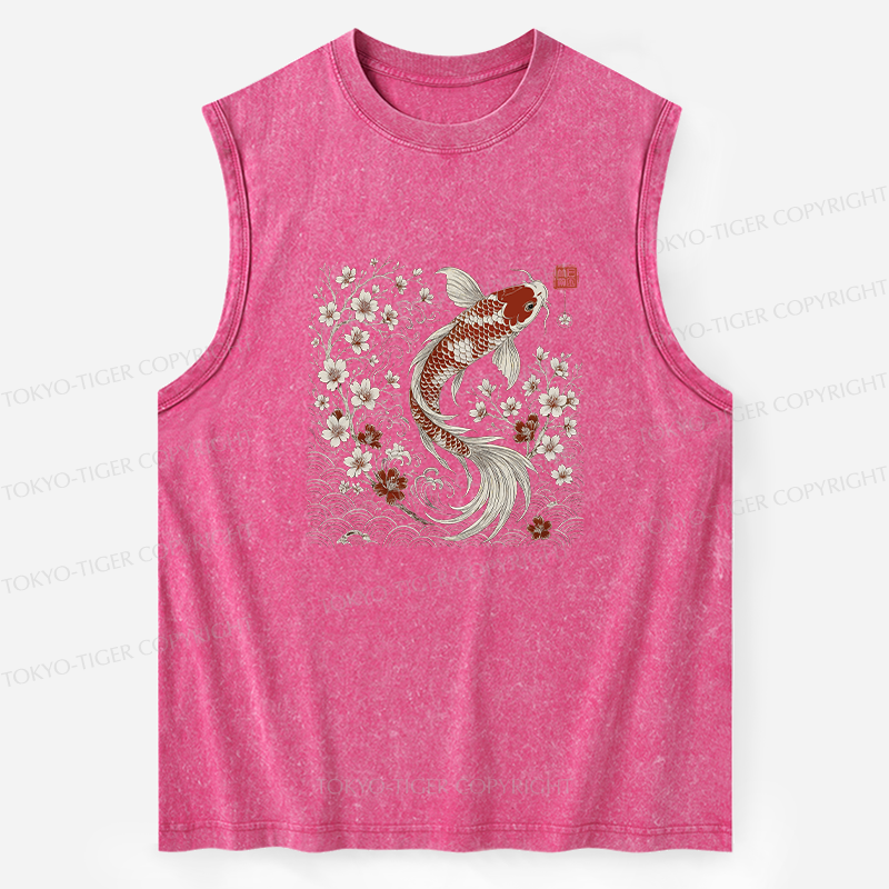 Tokyo-Tiger Vintage Sakura And Koi Washed Tank