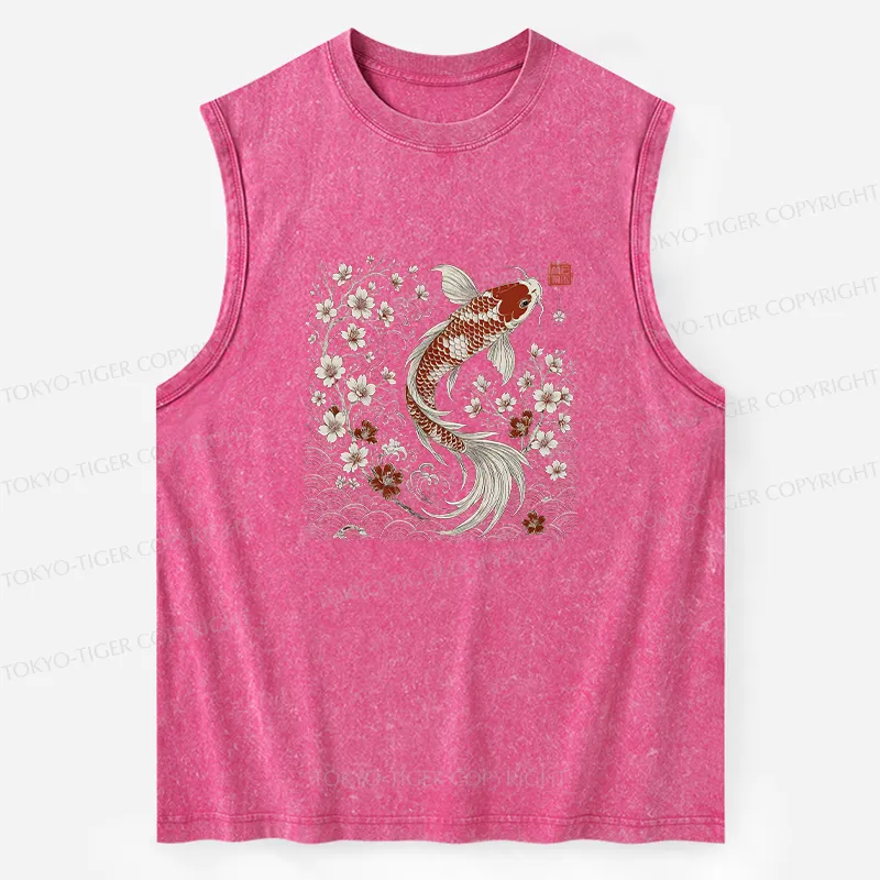 Tokyo-Tiger Vintage Sakura And Koi Washed Tank