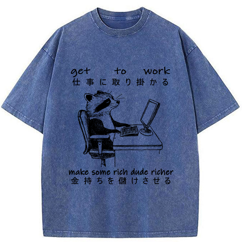 Tokyo-Tiger Raccoon Get To Work Washed T-Shirt