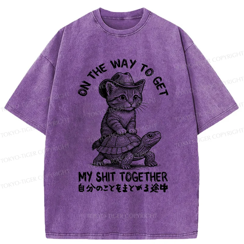 Tokyo-Tiger Cat And The Turtle Walking Together Washed T-Shirt