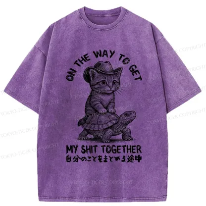 Tokyo-Tiger Cat And The Turtle Walking Together Washed T-Shirt