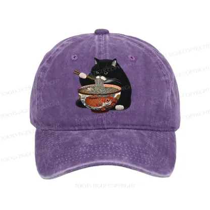 Tokyo-Tiger Fat Cat Eating Ramen Washed Cap