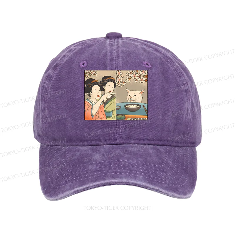 Tokyo-Tiger Japanese Woman Shouting at a Cat Washed Cap