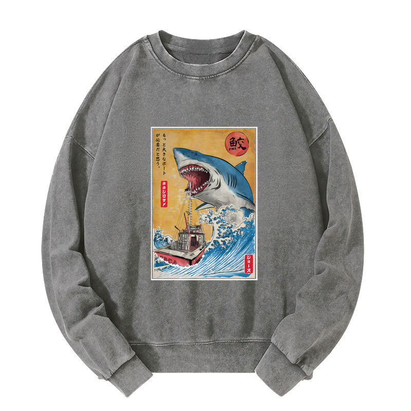 Tokyo-Tiger Ukiyoe Shark Japan Washed Sweatshirt
