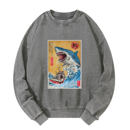 Tokyo-Tiger Ukiyoe Shark Japan Washed Sweatshirt