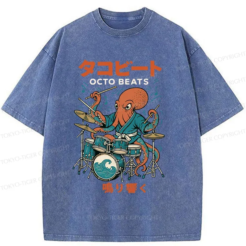 Tokyo-Tiger Octopus Drummer Washed T-Shirt