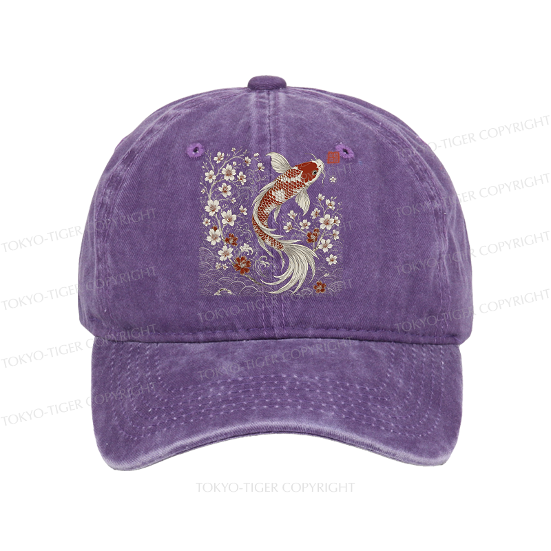 Tokyo-Tiger Vintage Sakura And Koi Washed Cap