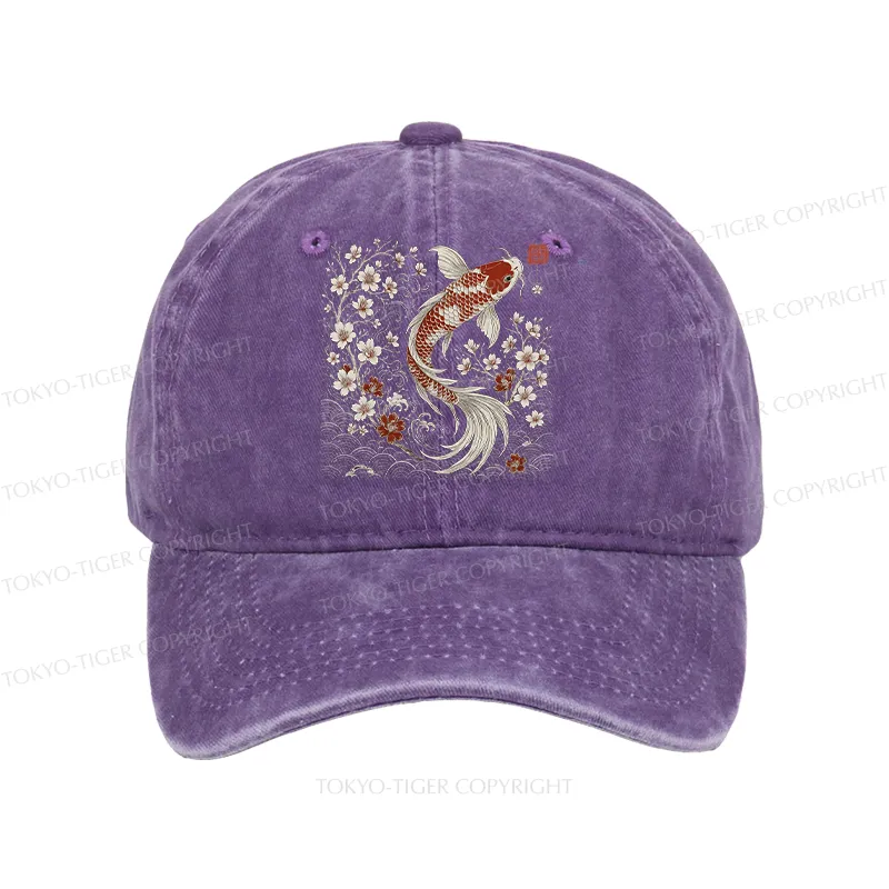 Tokyo-Tiger Vintage Sakura And Koi Washed Cap