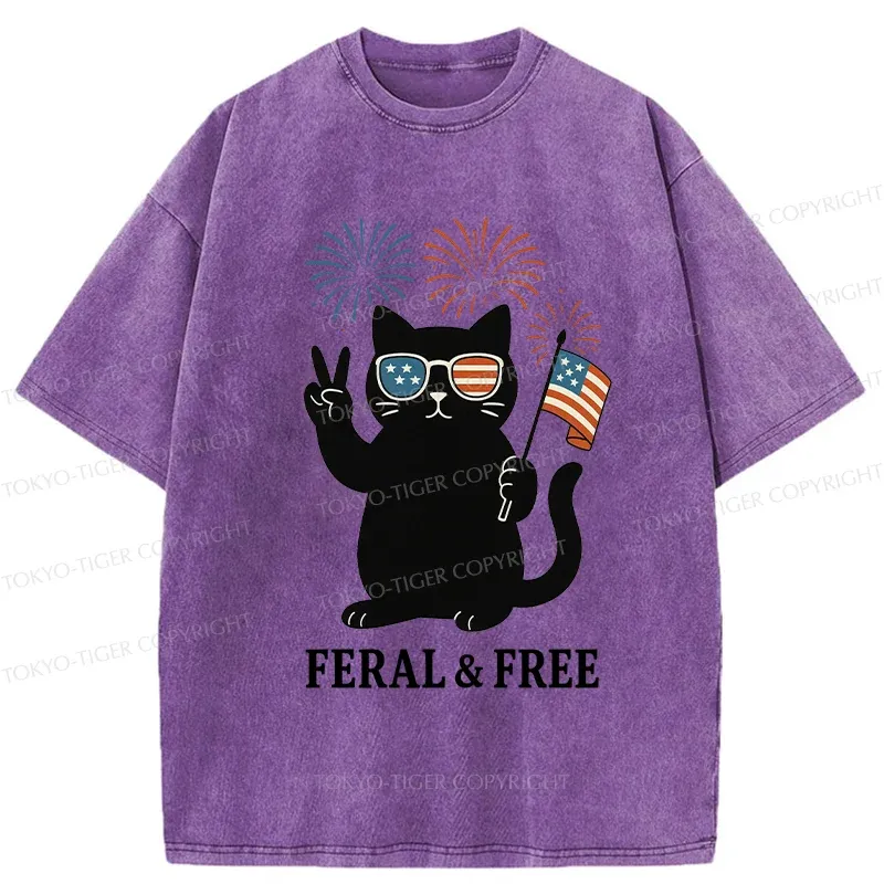 Tokyo-Tiger Cat Of FERAL & FREE Washed T-Shirt