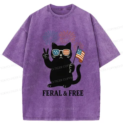 Tokyo-Tiger Cat Of FERAL & FREE Washed T-Shirt