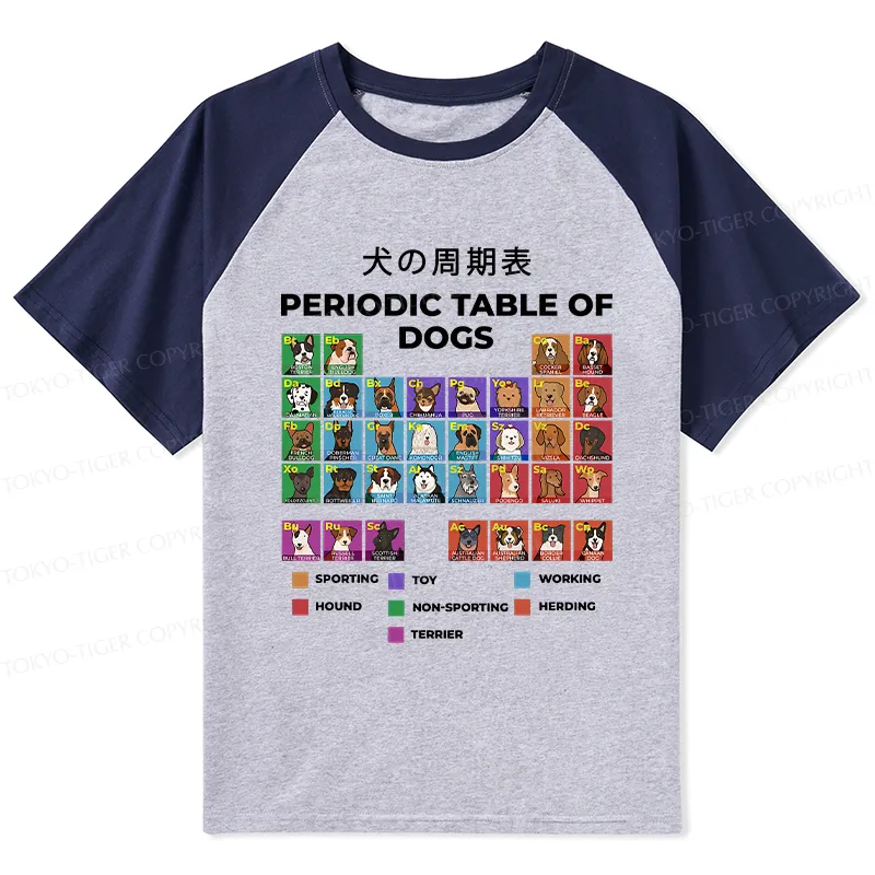Tokyo-Tiger Periodic Table Of Dogs Raglan T-shirt
