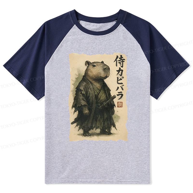 Tokyo-Tiger Capybara Samurai Raglan T-shirt