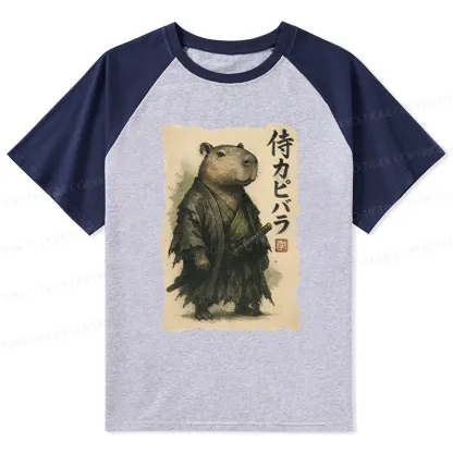 Tokyo-Tiger Capybara Samurai Raglan T-shirt