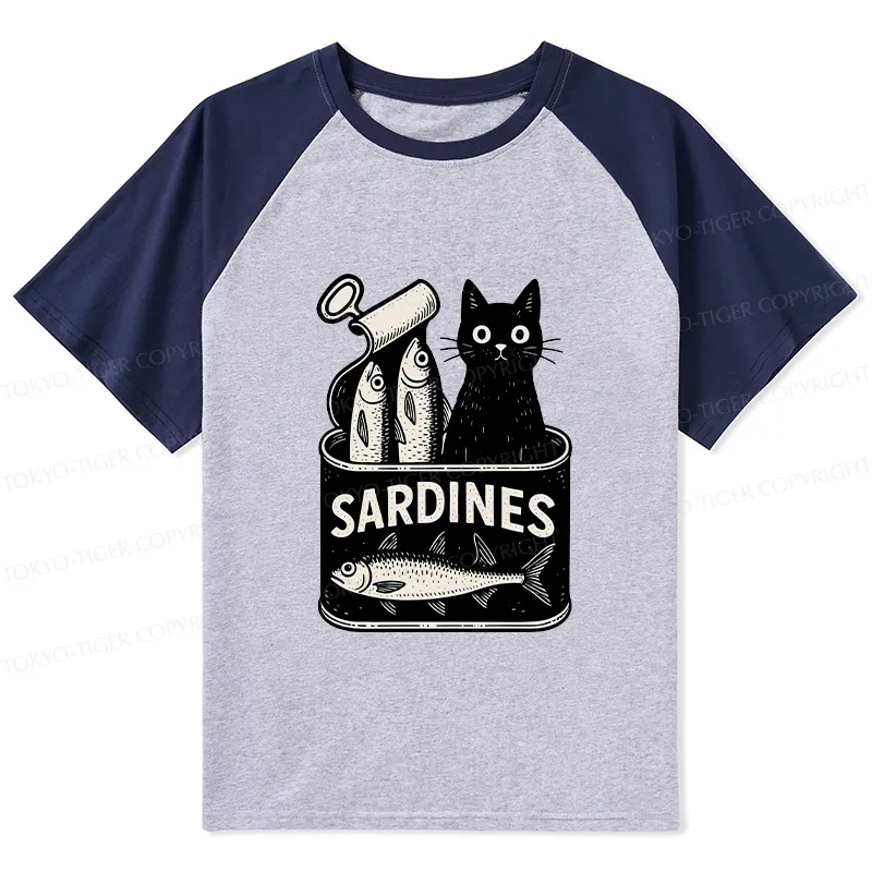 Tokyo-Tiger Cat And Canned Fish Raglan T-shirt