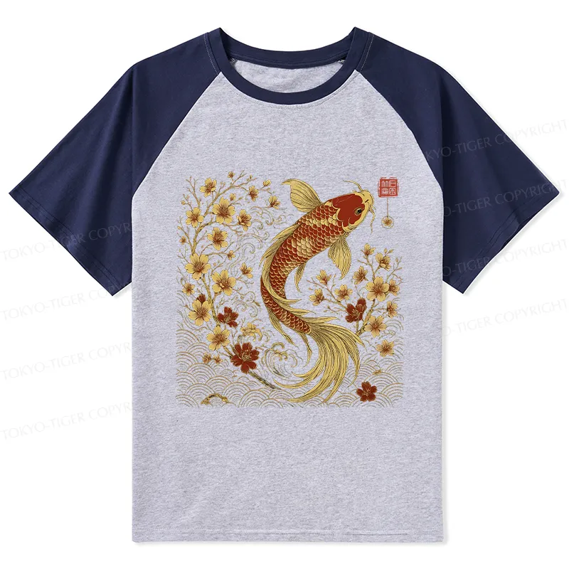 Tokyo-Tiger Vintage Sakura And Koi Raglan T-shirt