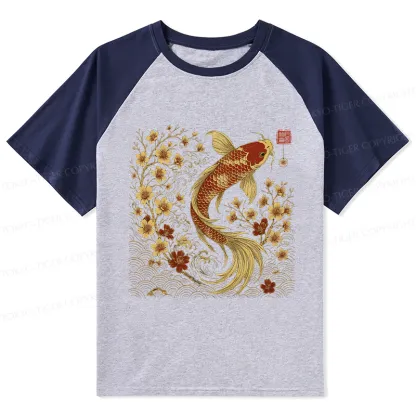Tokyo-Tiger Vintage Sakura And Koi Raglan T-shirt