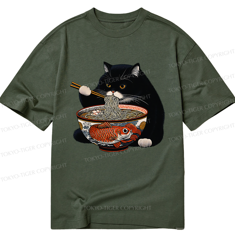 Tokyo-Tiger Fat Cat Eating Ramen Classic T-Shirt