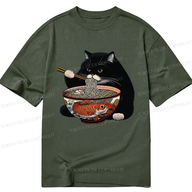 Tokyo-Tiger Fat Cat Eating Ramen Classic T-Shirt