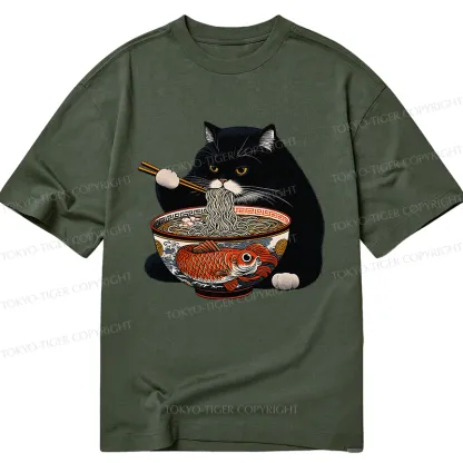 Tokyo-Tiger Fat Cat Eating Ramen Classic T-Shirt