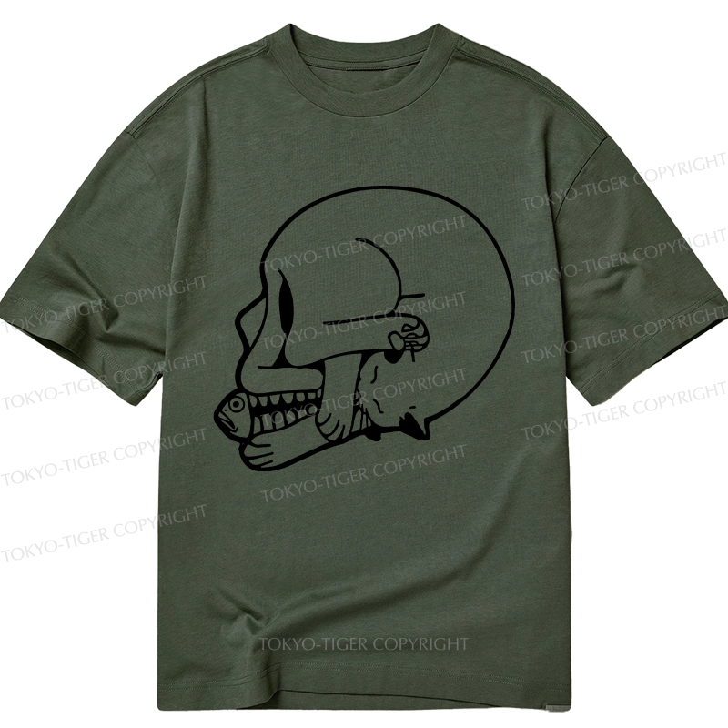 Tokyo-Tiger Funny Cat Eating Fish Classic T-Shirt