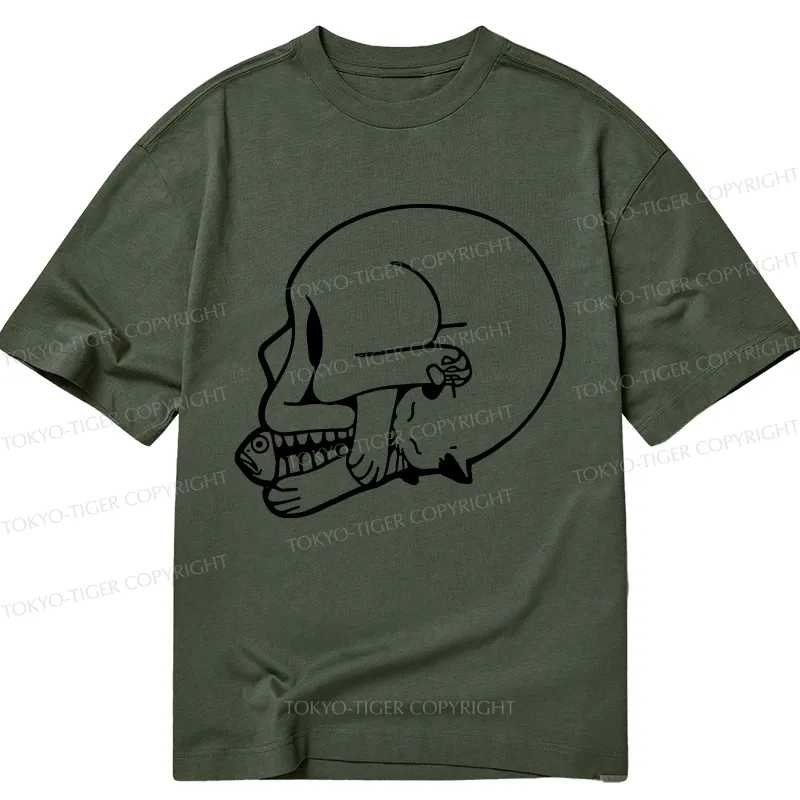 Tokyo-Tiger Funny Cat Eating Fish Classic T-Shirt