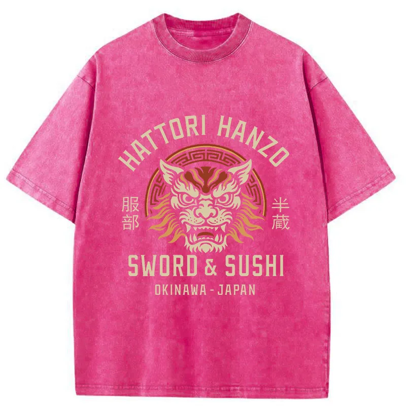 Tokyo-Tiger Hattori Lion Japanese Samurai Washed T-Shirt