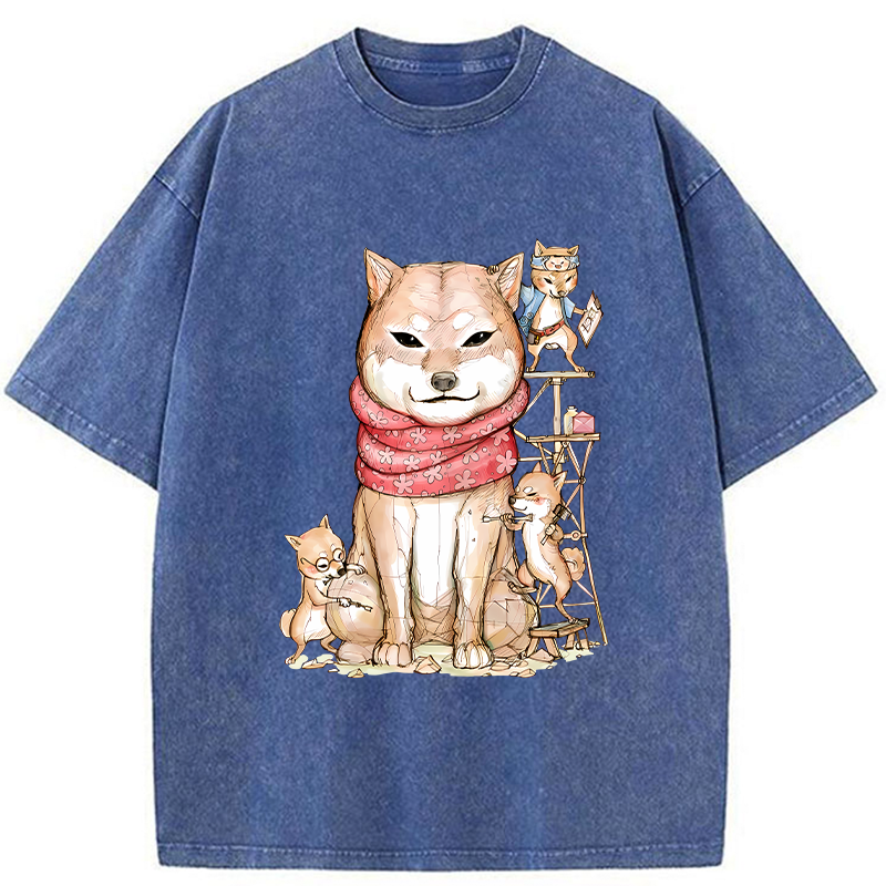 Tokyo-Tiger Japanese Akita Dog Washed T-Shirt