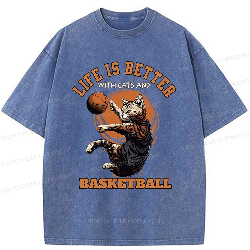Tokyo-Tiger Kitten Is Playing Basketball Washed T-Shirt