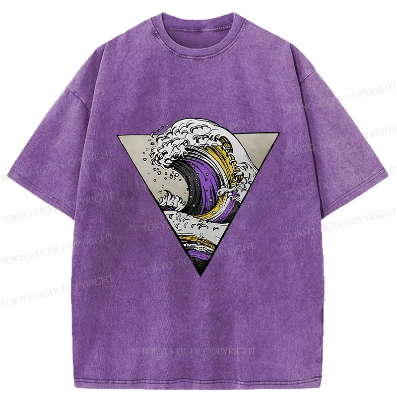 Tokyo-Tiger Colored Waves Washed T-Shirt