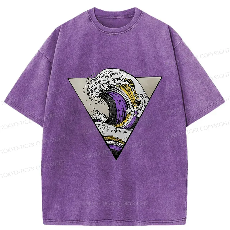 Tokyo-Tiger Colored Waves Washed T-Shirt