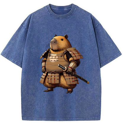 Tokyo-Tiger Capybara Samurai Japanese Washed T-Shirt