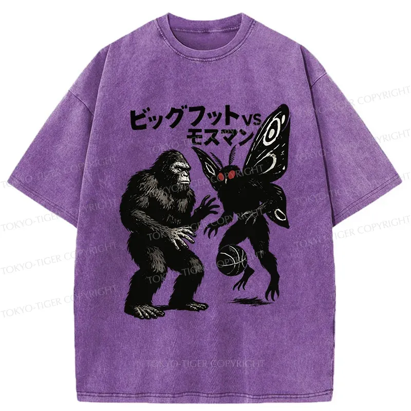 Tokyo-Tiger Battle Between Bigfoot And Mothmen Washed T-Shirt