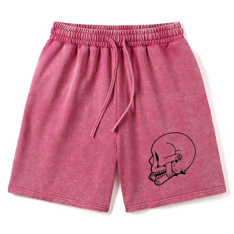 Tokyo-Tiger Funny Cat Eating Fish Washed Shorts