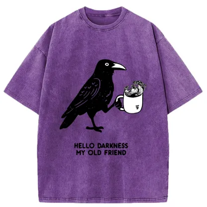 Tokyo-Tiger Crow Drinking Black Coffee Funny Washed T-Shirt