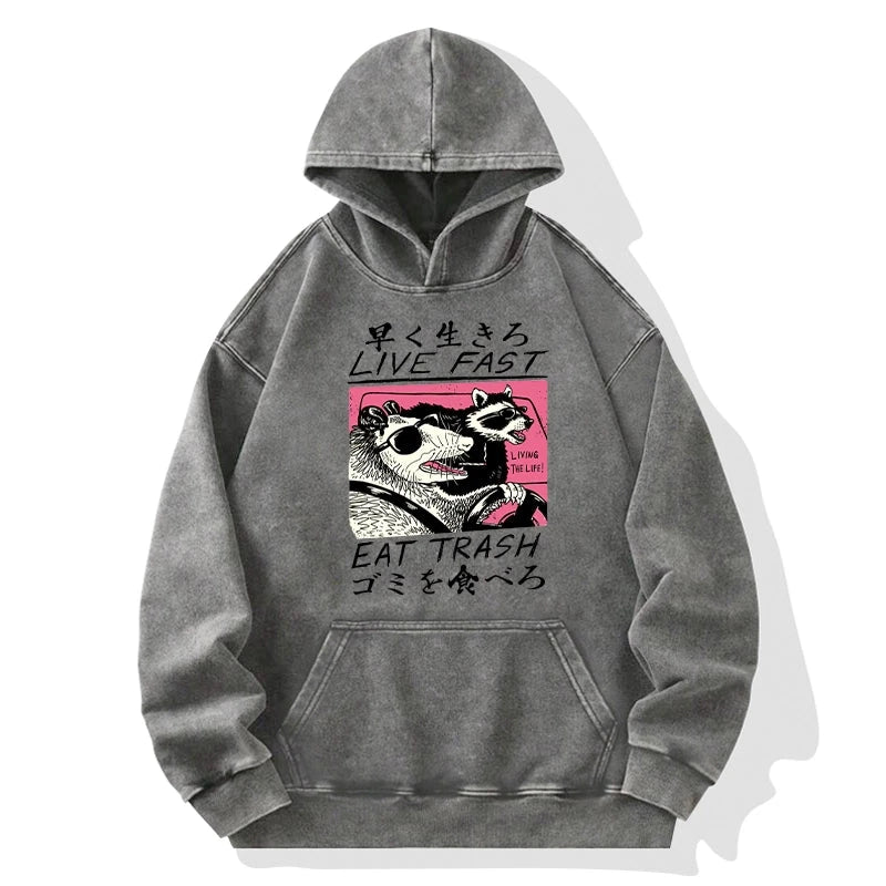 Tokyo-Tiger Live Fast Eat Trash Washed Hoodie