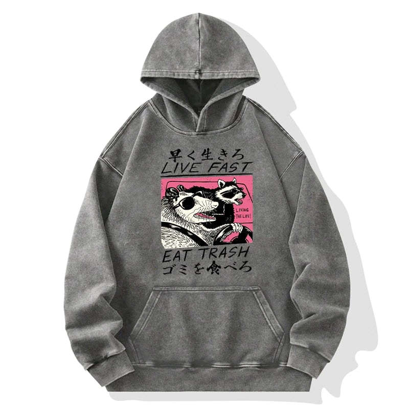 Tokyo-Tiger Live Fast Eat Trash Washed Hoodie