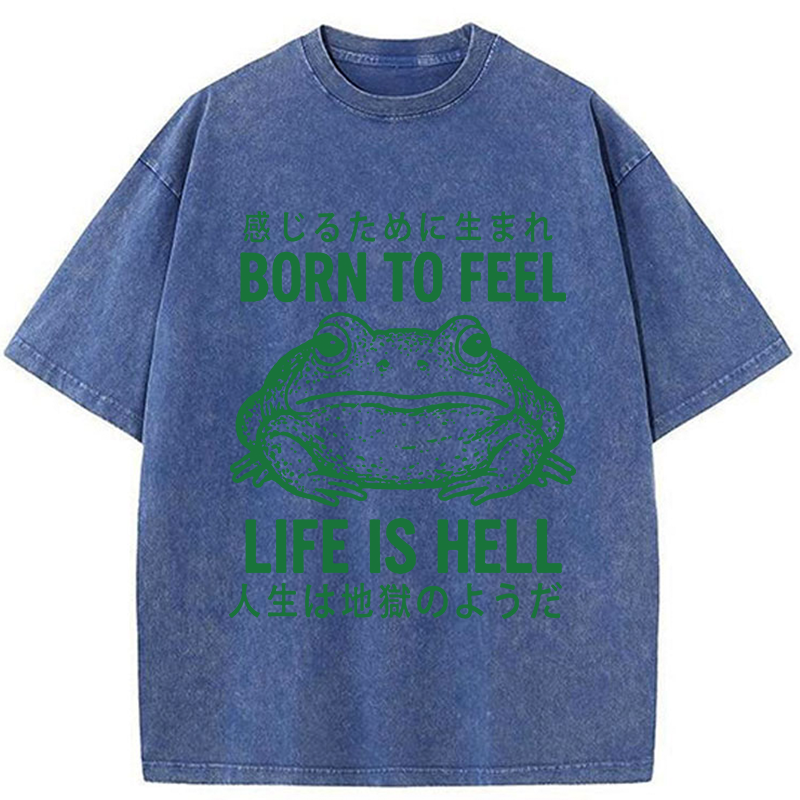 Tokyo-Tiger Life Is Hell Funny Frog Washed T-Shirt