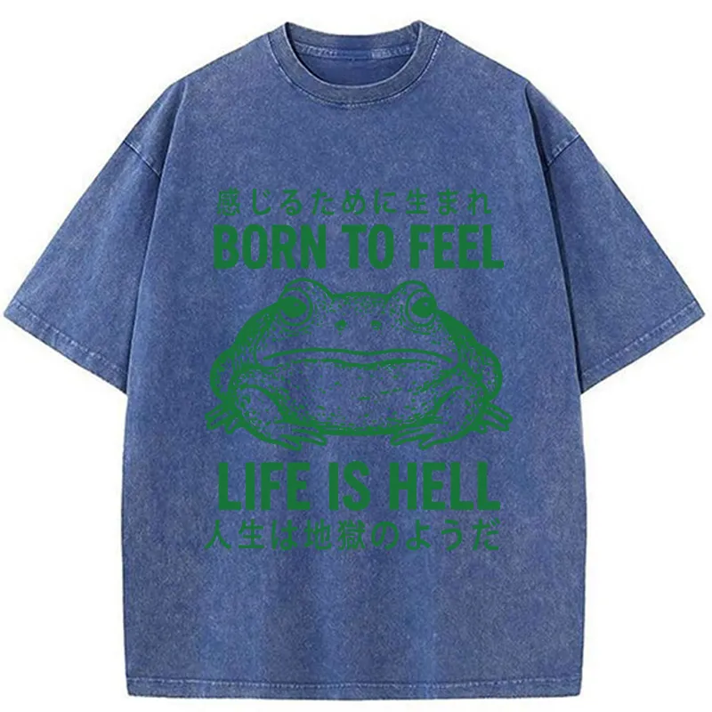 Tokyo-Tiger Life Is Hell Funny Frog Washed T-Shirt
